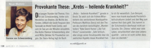 Princesa Therese von Schwarzenberg Cancer Nueva Medicina Germanica Articulo